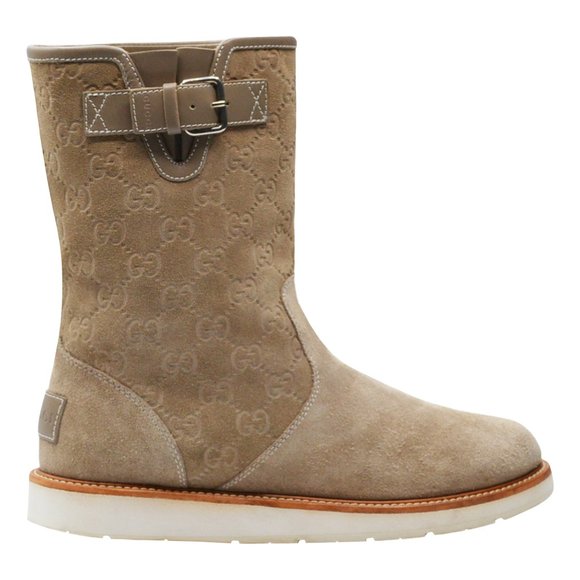 GUCCI “Double G” Embossed Mid-Calf Boots - Suede & Leather -In Original Box-RARE - Picture 2 of 16